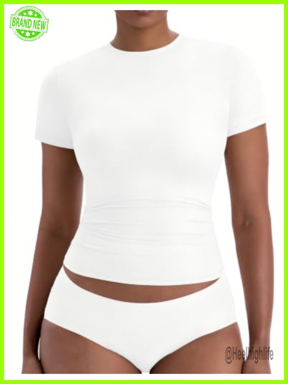 Womens Short Sleeve Cotton Spandex Fitted Crew Neck Basic Tee Y2K Summer Top
